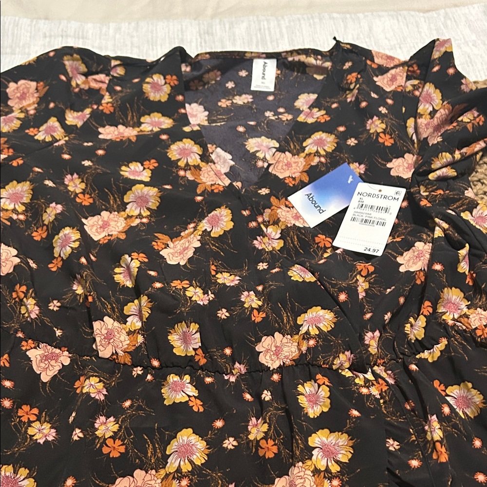 Abound Black and Pink Floral Mini Dress